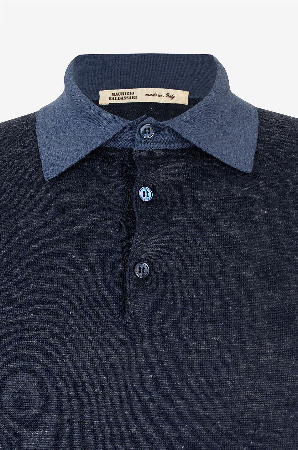 MAURIZIO BALDASSARI Linen blend short-sleeved knit polo shirt Men DARK BLUE 3