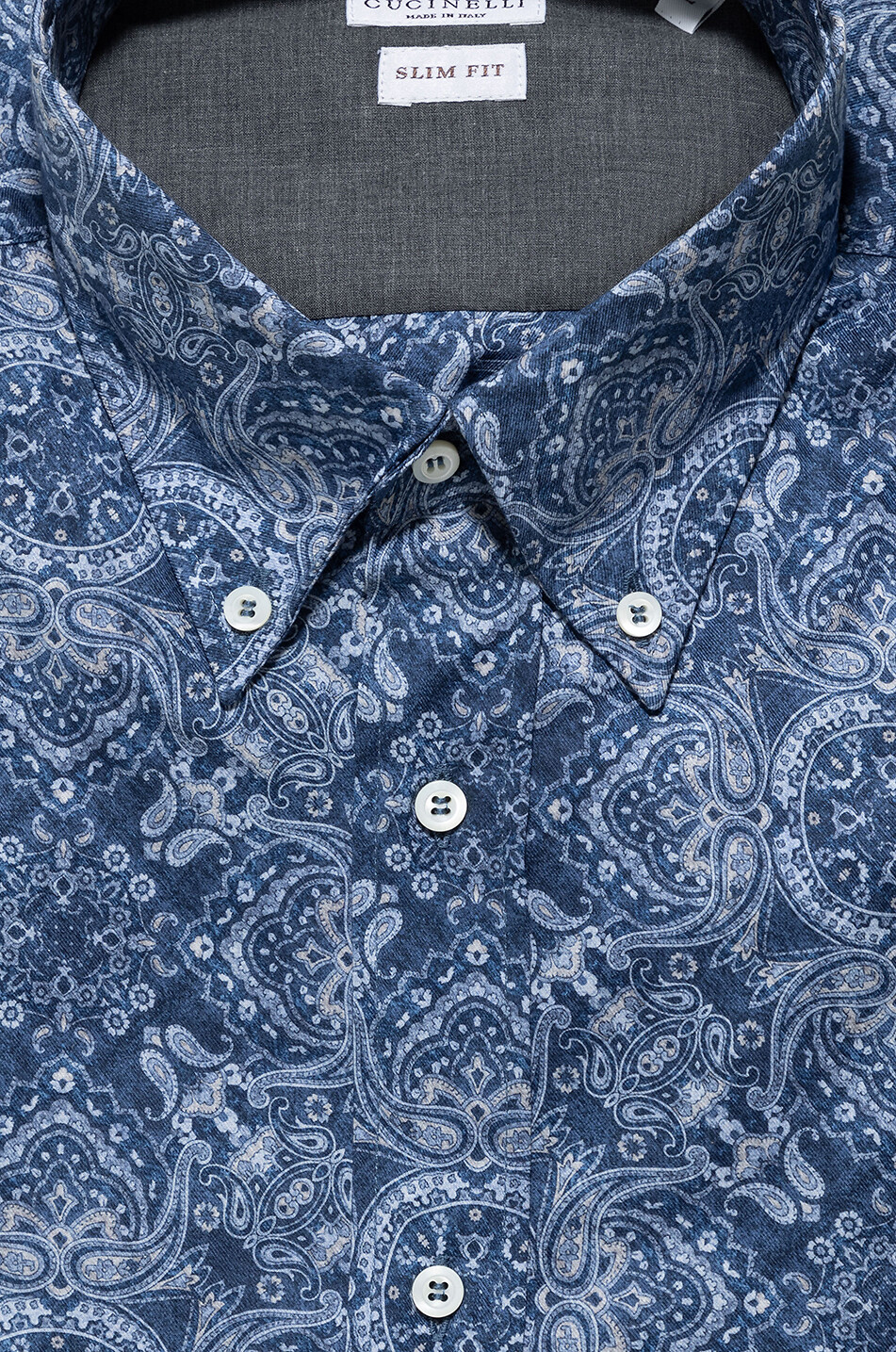 BRUNELLO CUCINELLI Paisley printed slim fit cotton twill shirt Men MEDIUM BLUE 2