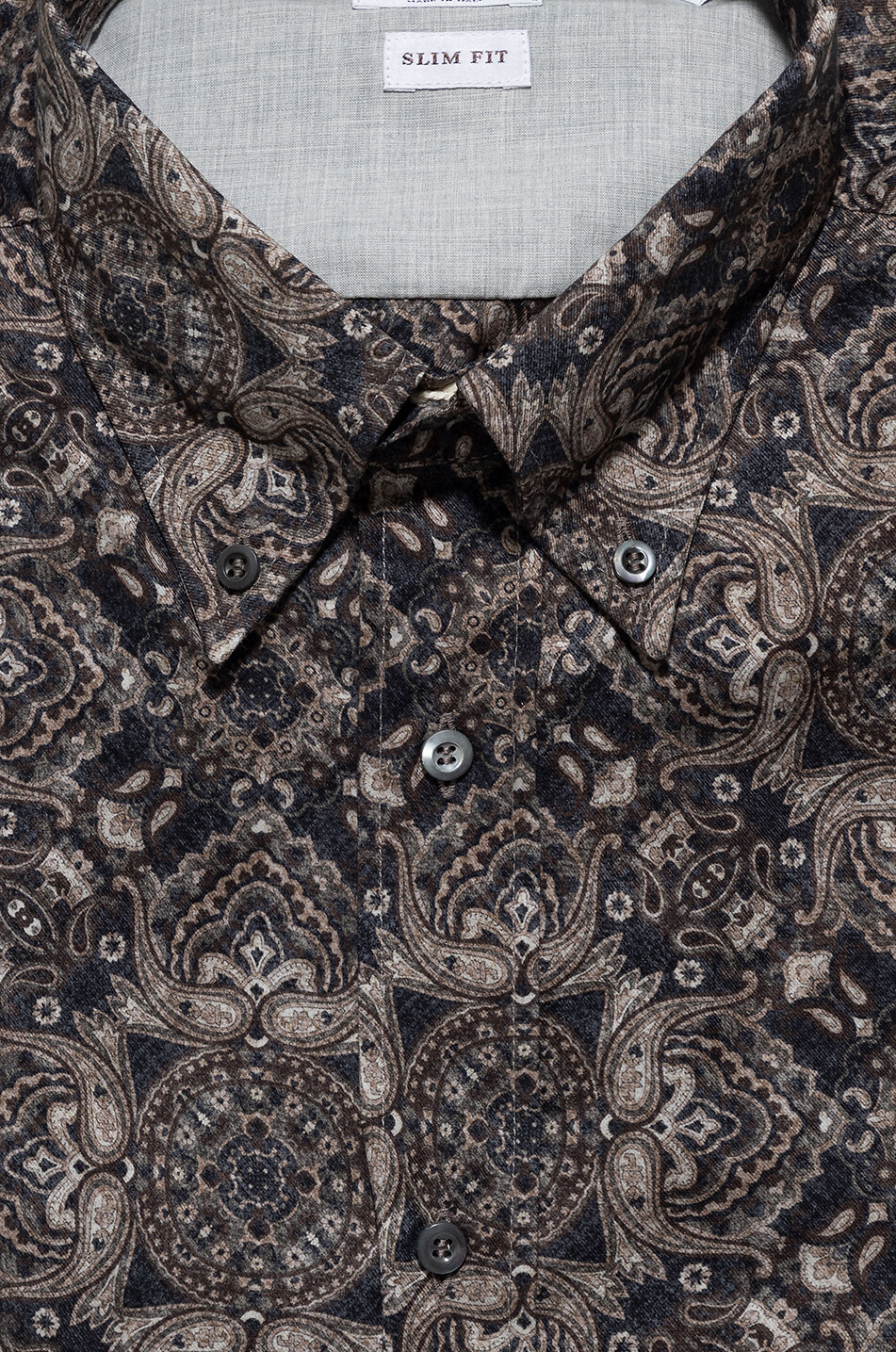 Paisley printed slim fit cotton twill shirt - BRUNELLO