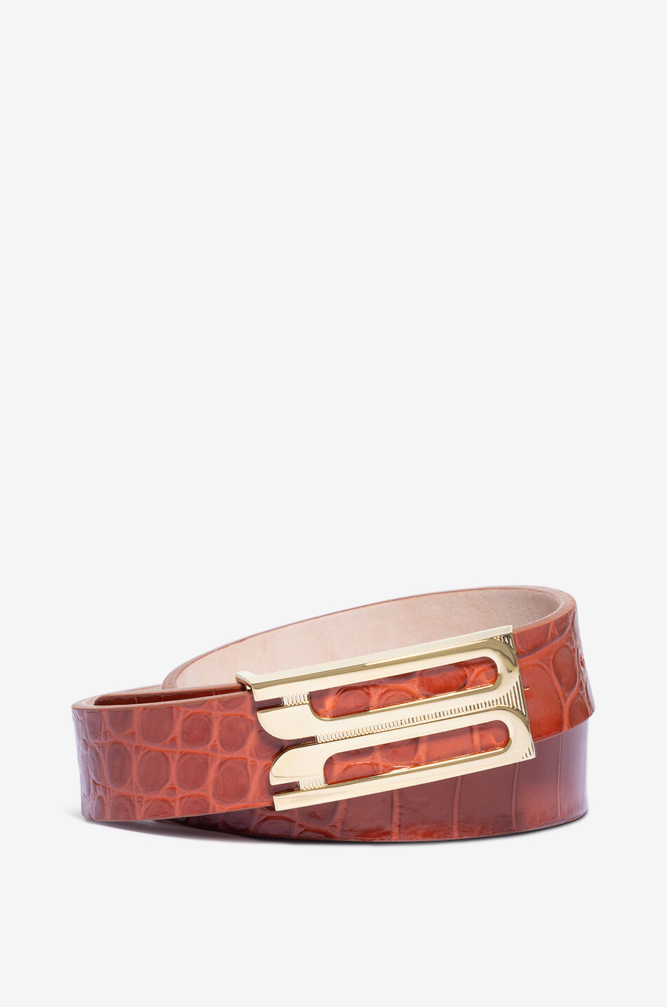 Frame croc embossed leather slim belt - 23 mm