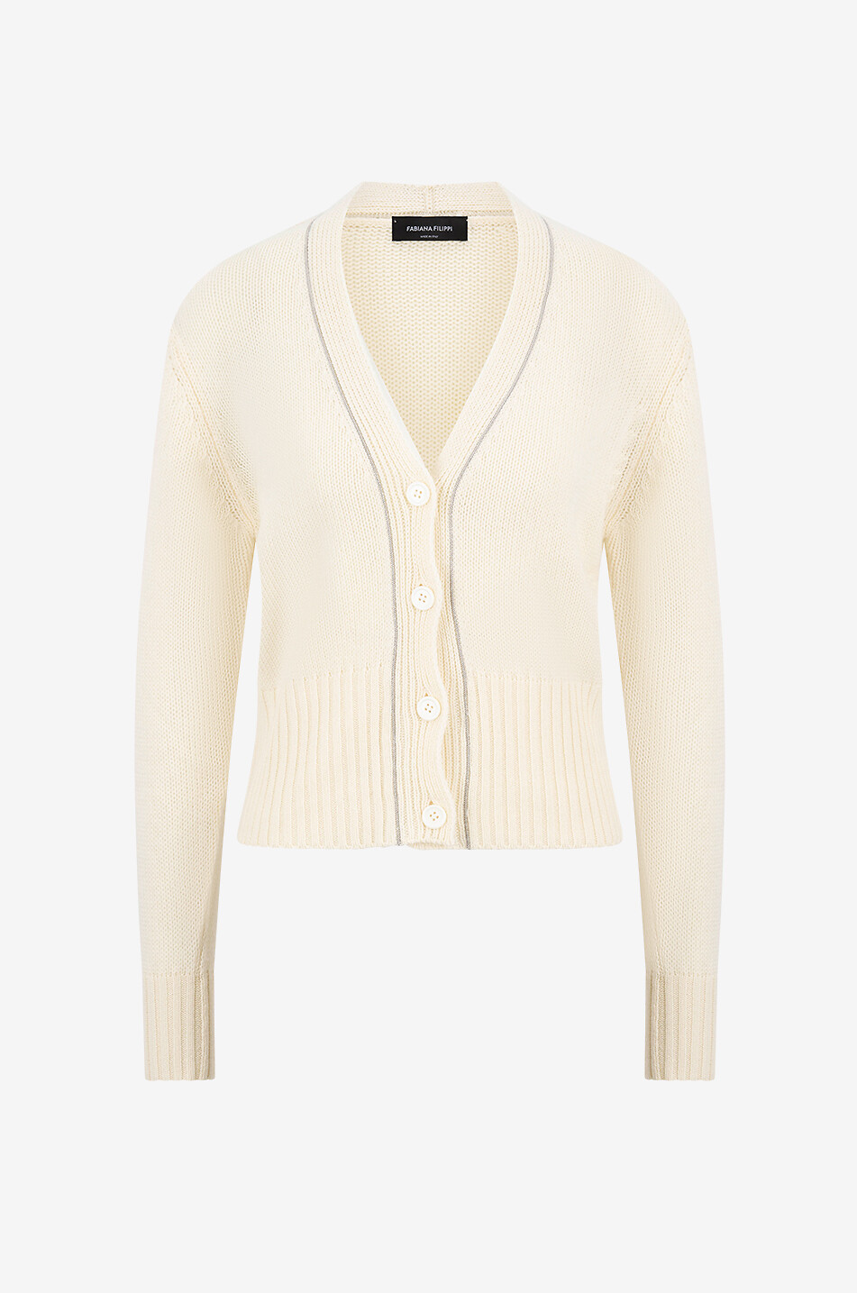 Beaded V-neck loose cropped cashmere cardigan