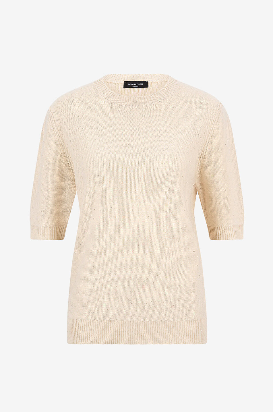 FABIANA FILIPPI Kurzarm-Baumwoll- und Leinenpullover mit Pailletten Damen HELLGELB 1