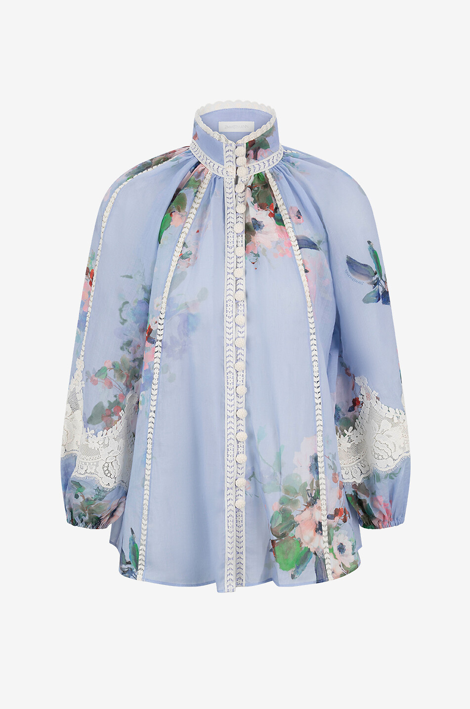 ZIMMERMANN Everley Lace Trim floral ramie blouse Women BLUE 1