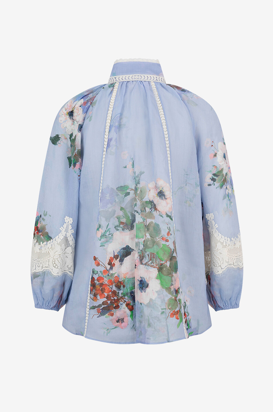 ZIMMERMANN Everley Lace Trim floral ramie blouse Women BLUE 2