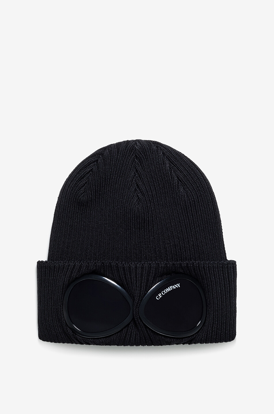 C.P. COMPANY Bonnet côtelé en coton Goggle Homme NOIR 1
