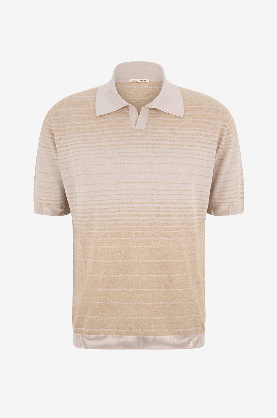 MAURIZIO BALDASSARI Linen and silk short-sleeved striped knit polo shirt Men Light beige 1