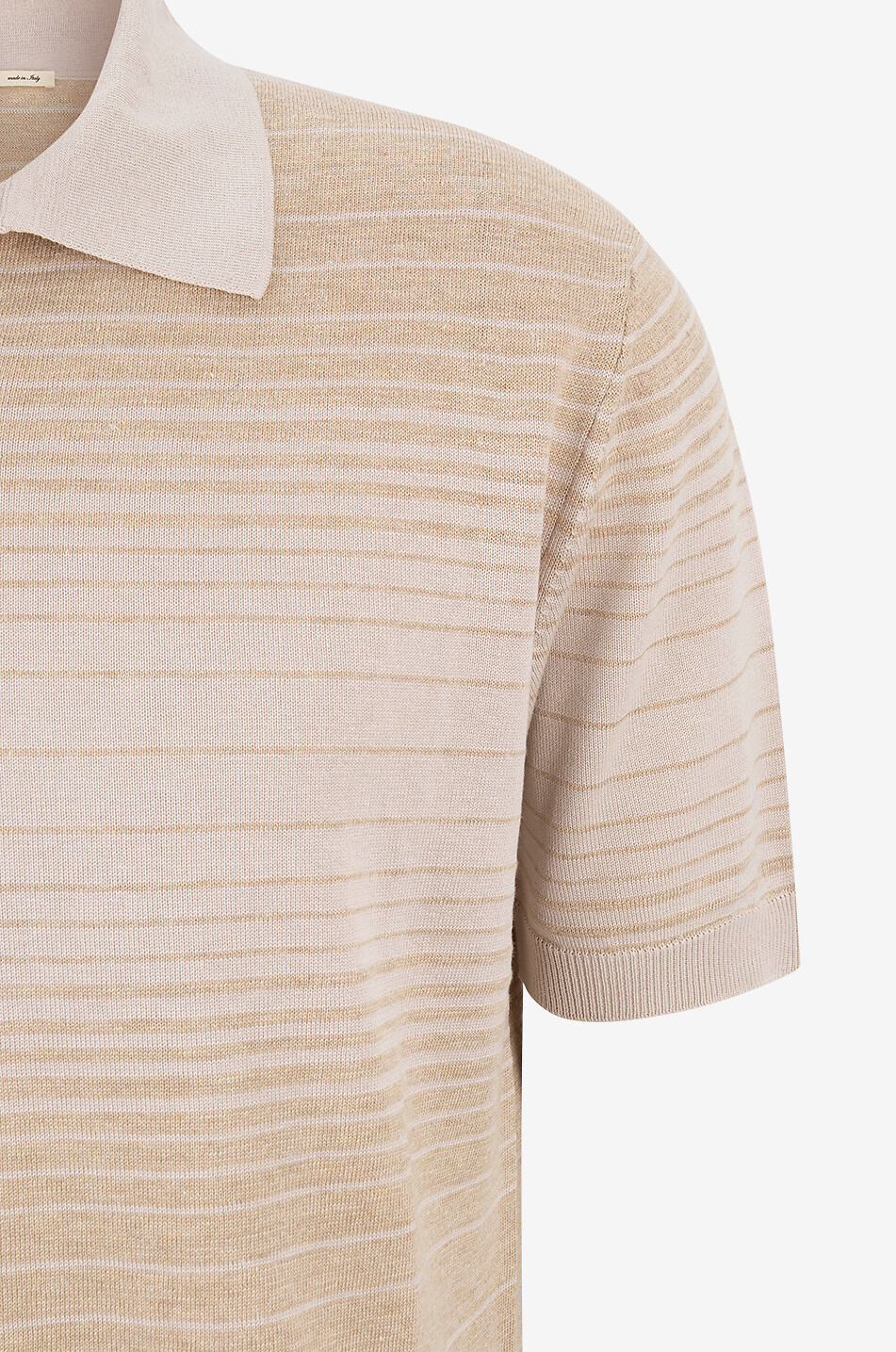 MAURIZIO BALDASSARI Linen and silk short-sleeved striped knit polo shirt Men Light beige 3