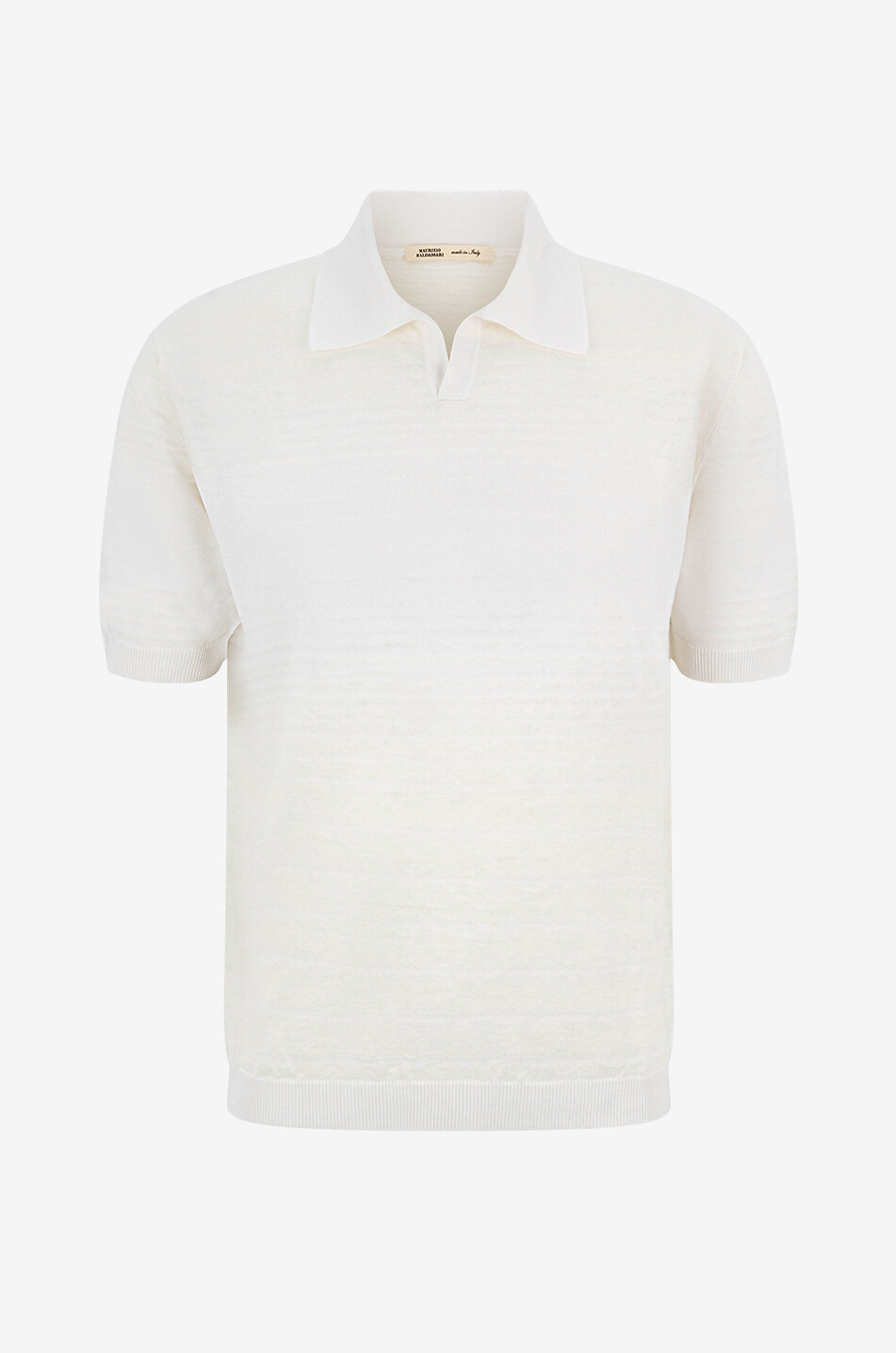 Kurzärmeliges gestreiftes Strick-Polohemd aus Leinen und Seide