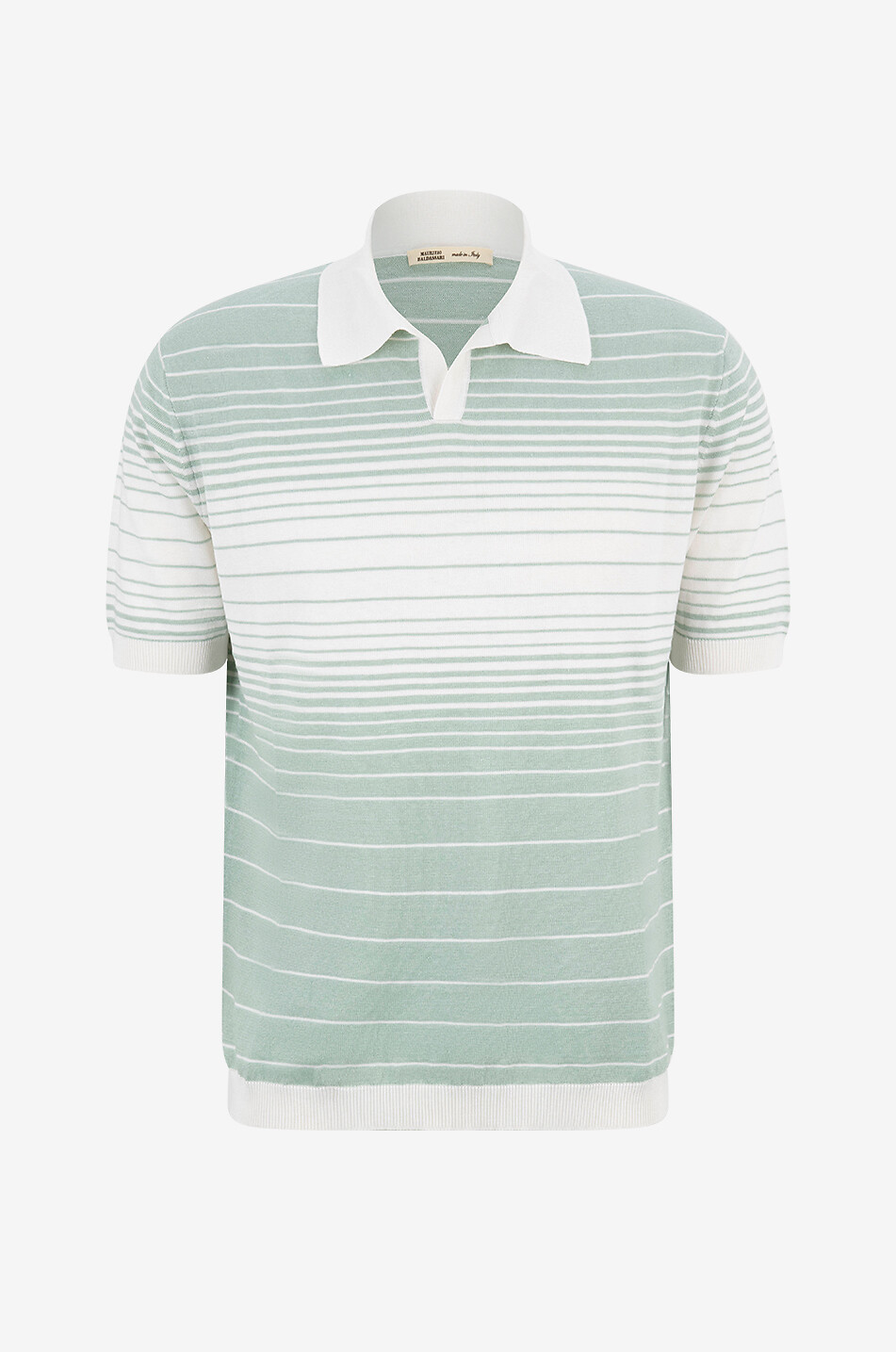 Polo rayé à manches courtes en maille de lin et soie