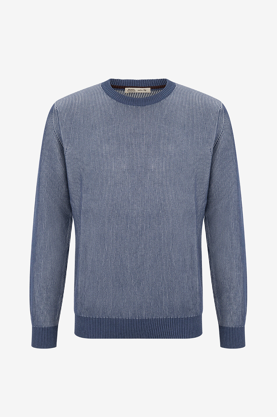 MAURIZIO BALDASSARI Pull à col rond côtelé effet bicolore Homme BLEU FONCE 1