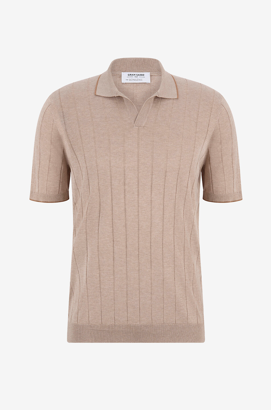 Silk fine-gauge rib knit short-sleeved polo shirt