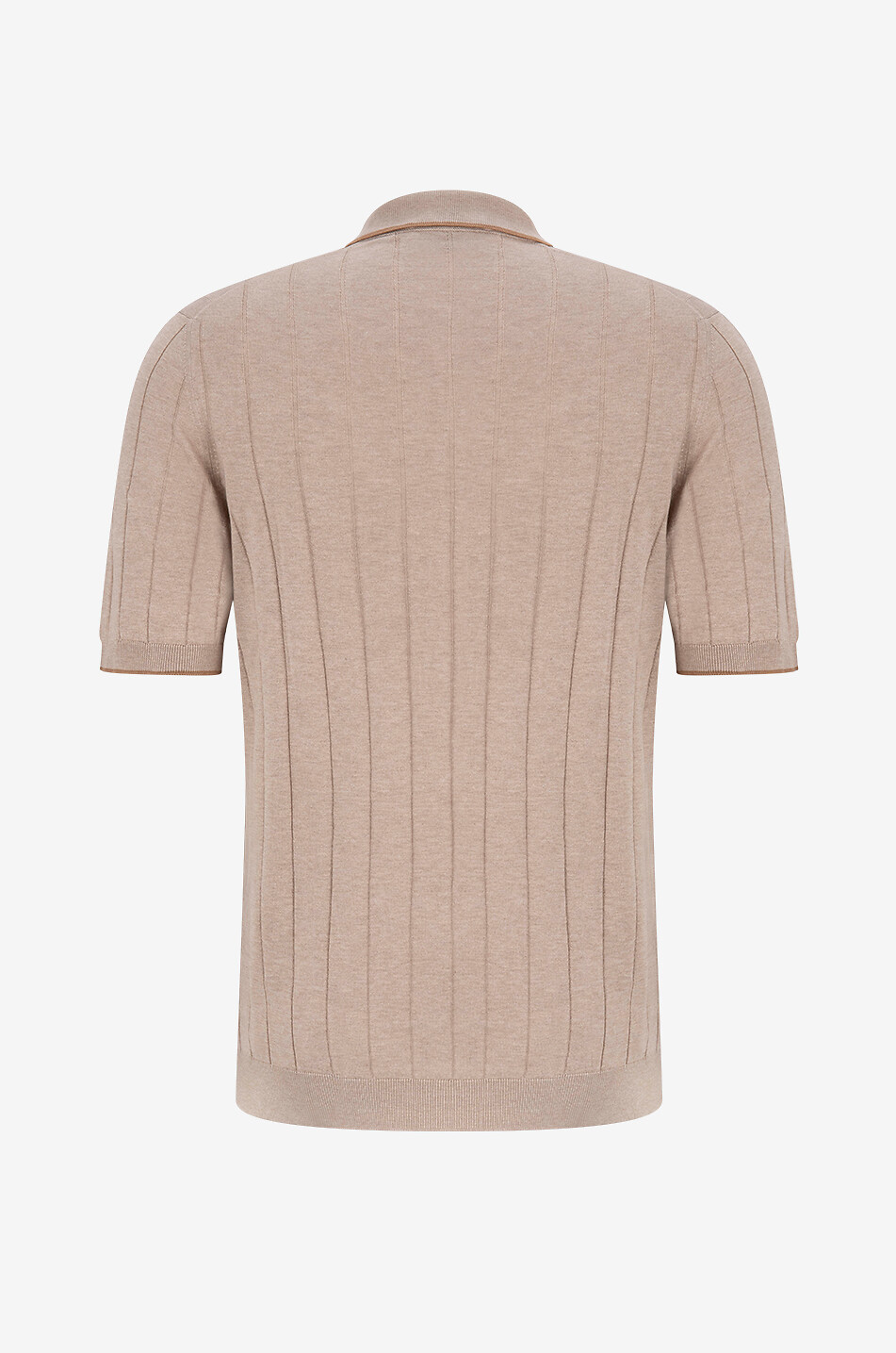 Silk fine-gauge rib knit short-sleeved polo shirt