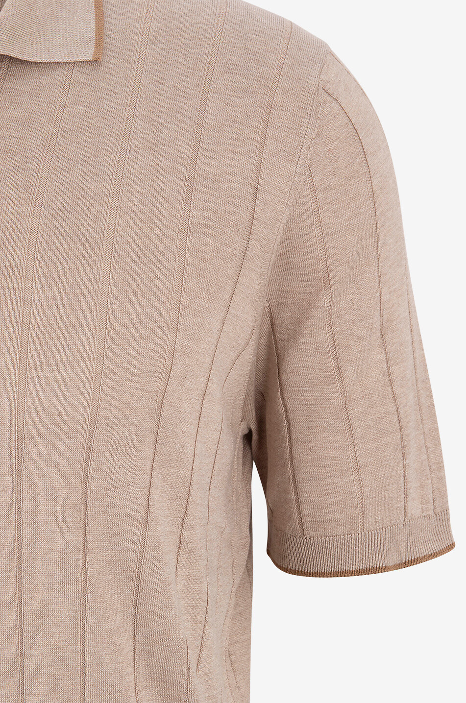 Silk fine-gauge rib knit short-sleeved polo shirt