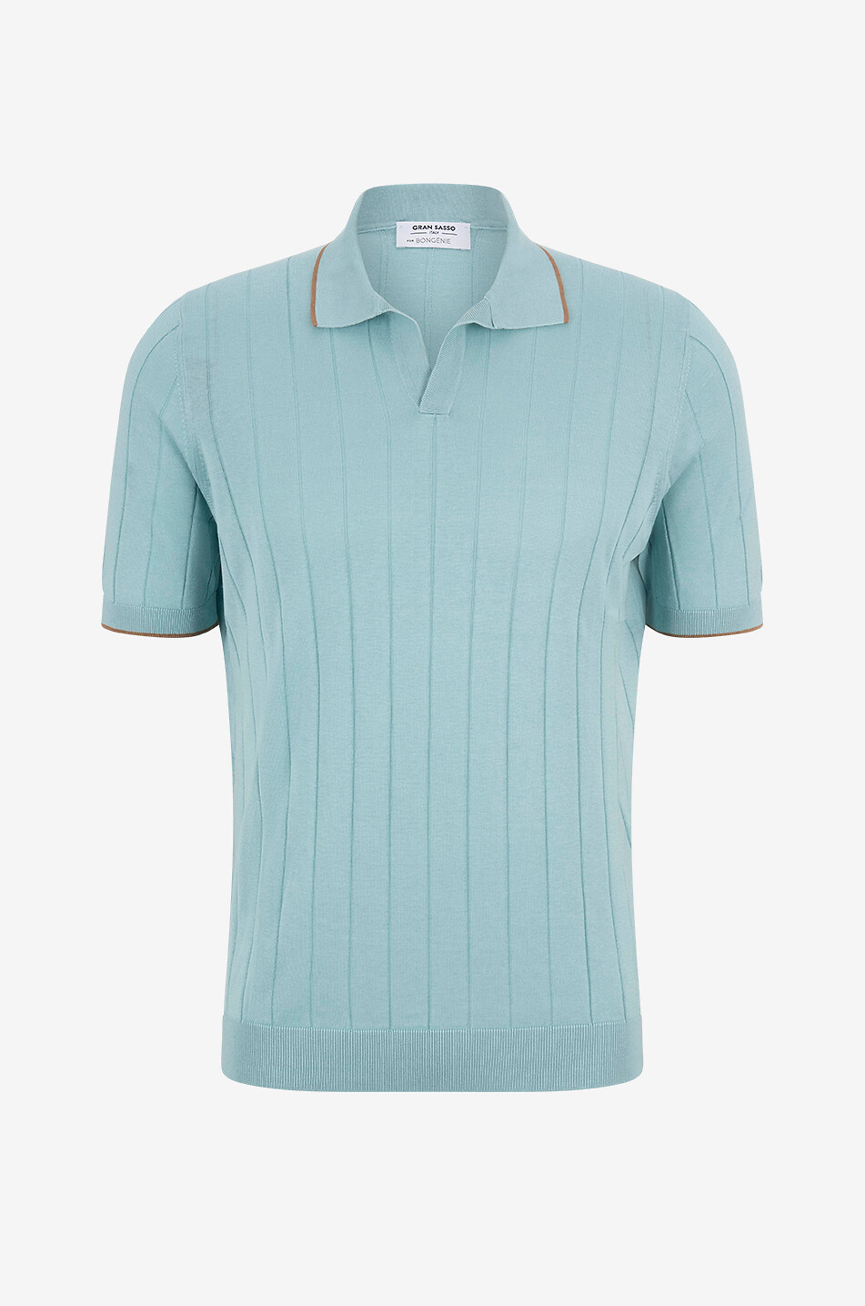 GRAN SASSO Silk fine-gauge rib knit short-sleeved polo shirt Men LIGHT GREEN 1