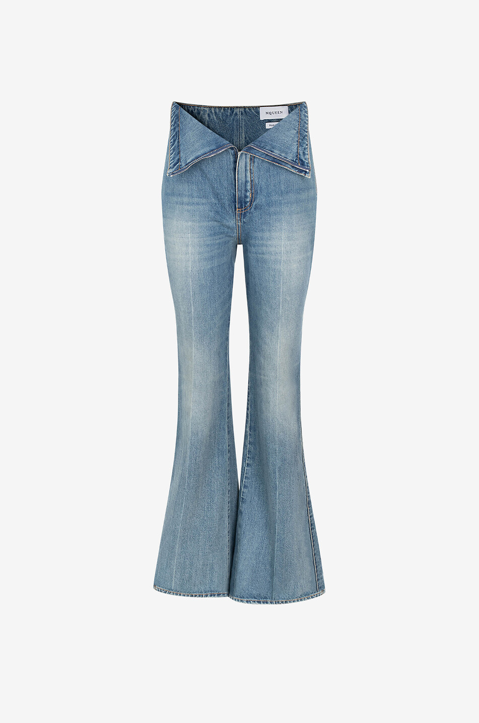 Stone Washed fold over waist bootcut jeans
