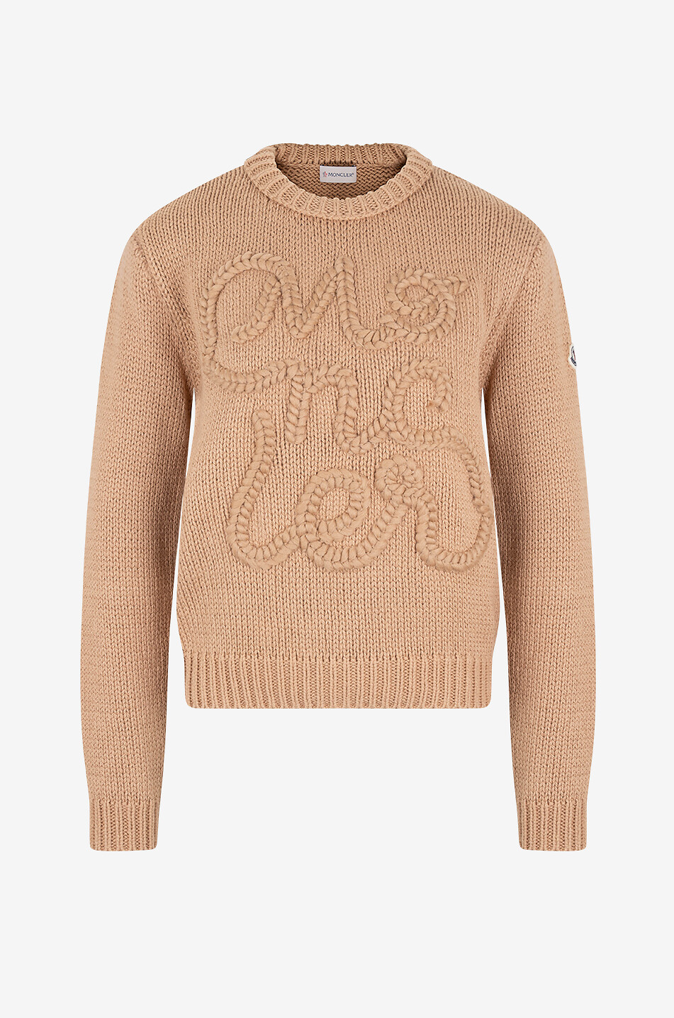 MONCLER Pull à col rond en coton à broderie logo Femme BEIGE 1