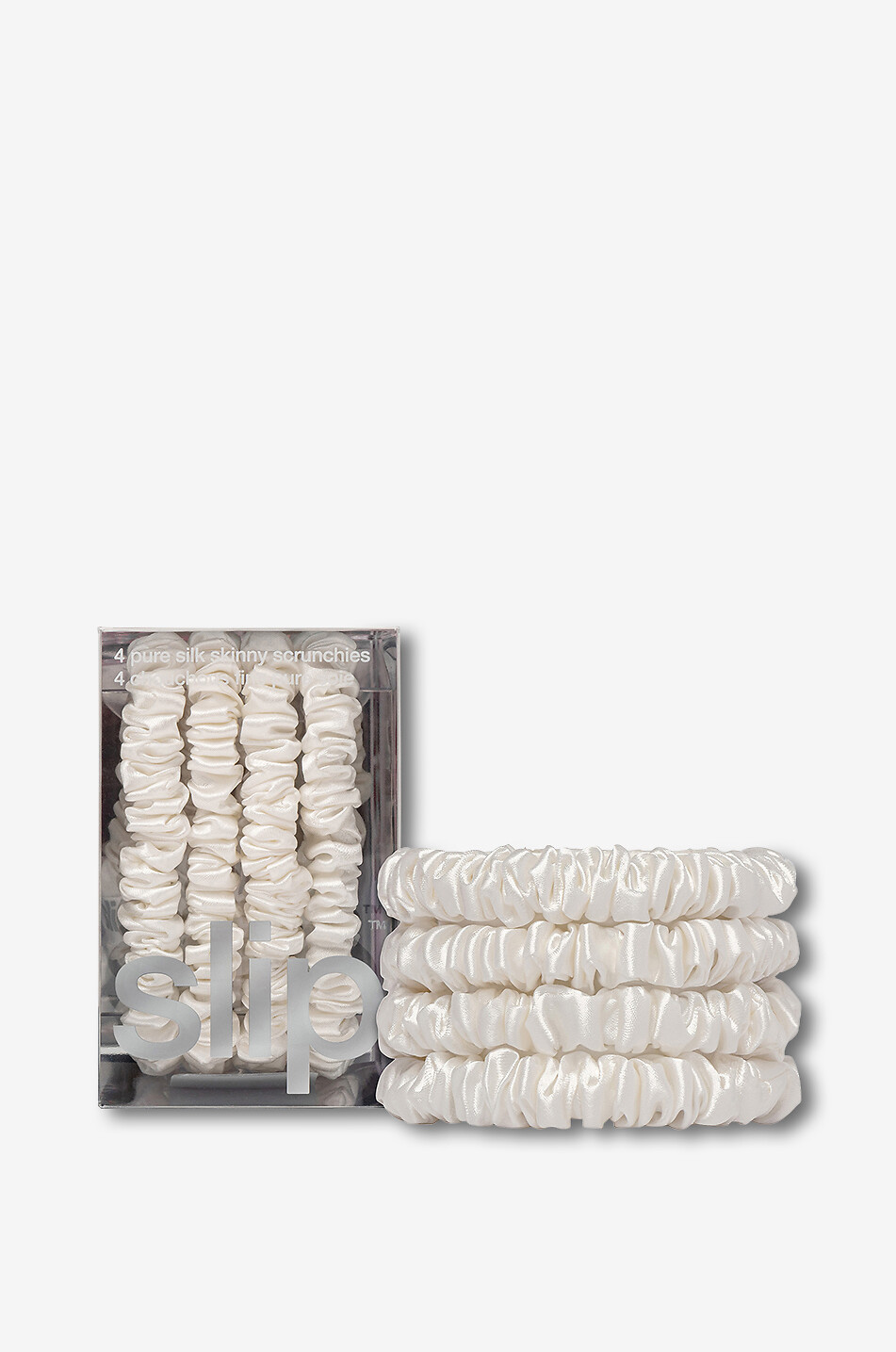 Slip Pure Skinny White set of 4 silk scrunchies