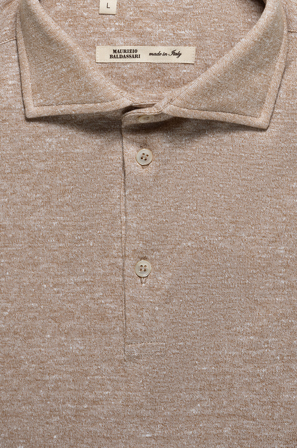 MAURIZIO BALDASSARI Linen and cotton jersey short-sleeved polo shirt Men LIGHT BROWN 2