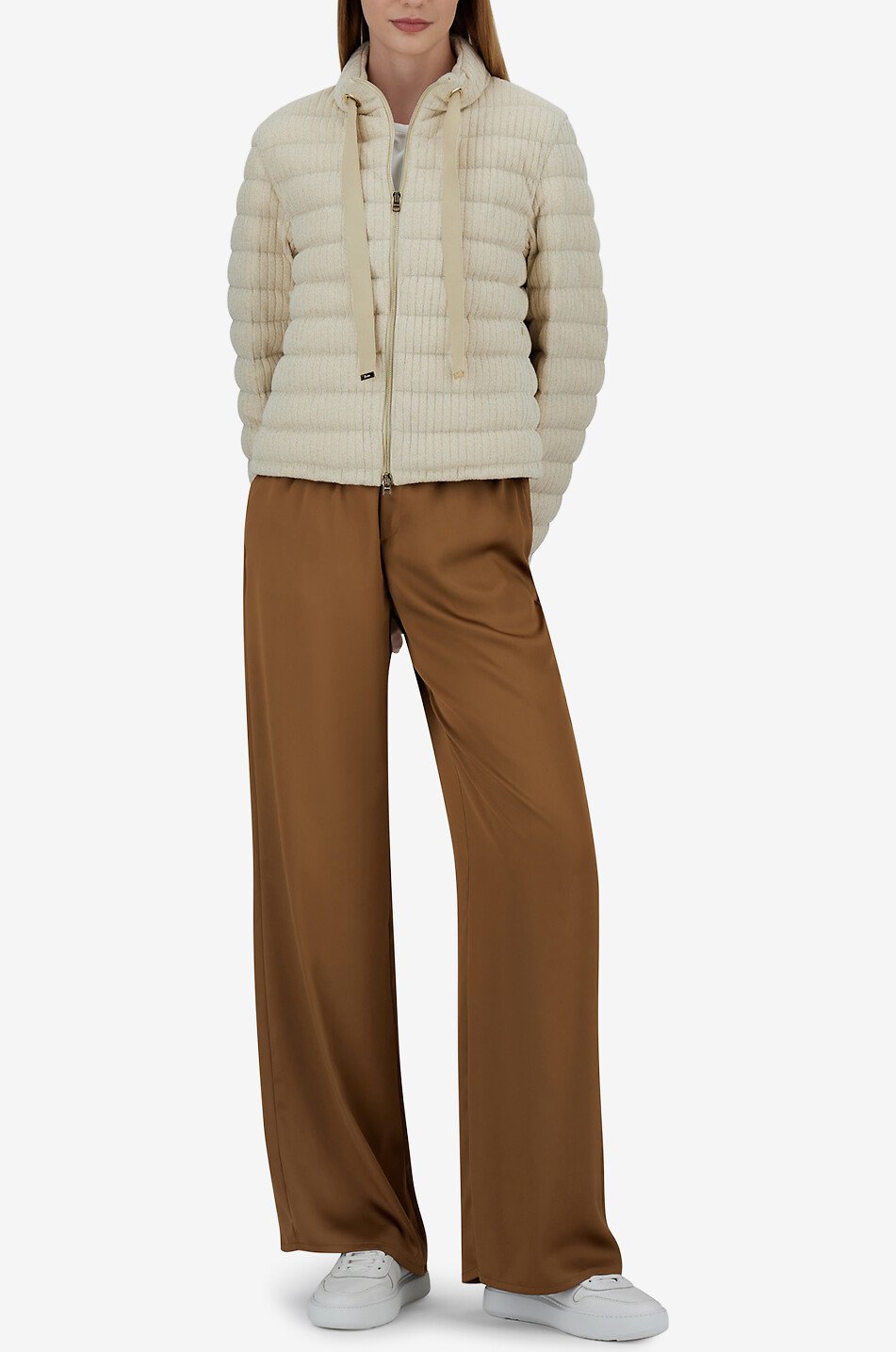 Kurze glitzernde Strick-Daunenjacke