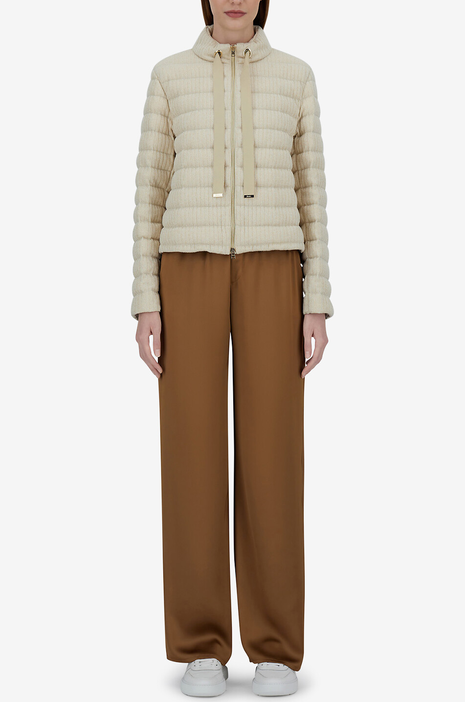 Kurze glitzernde Strick-Daunenjacke