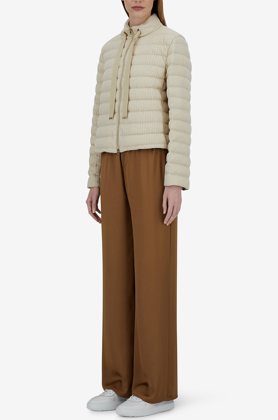 Kurze glitzernde Strick-Daunenjacke