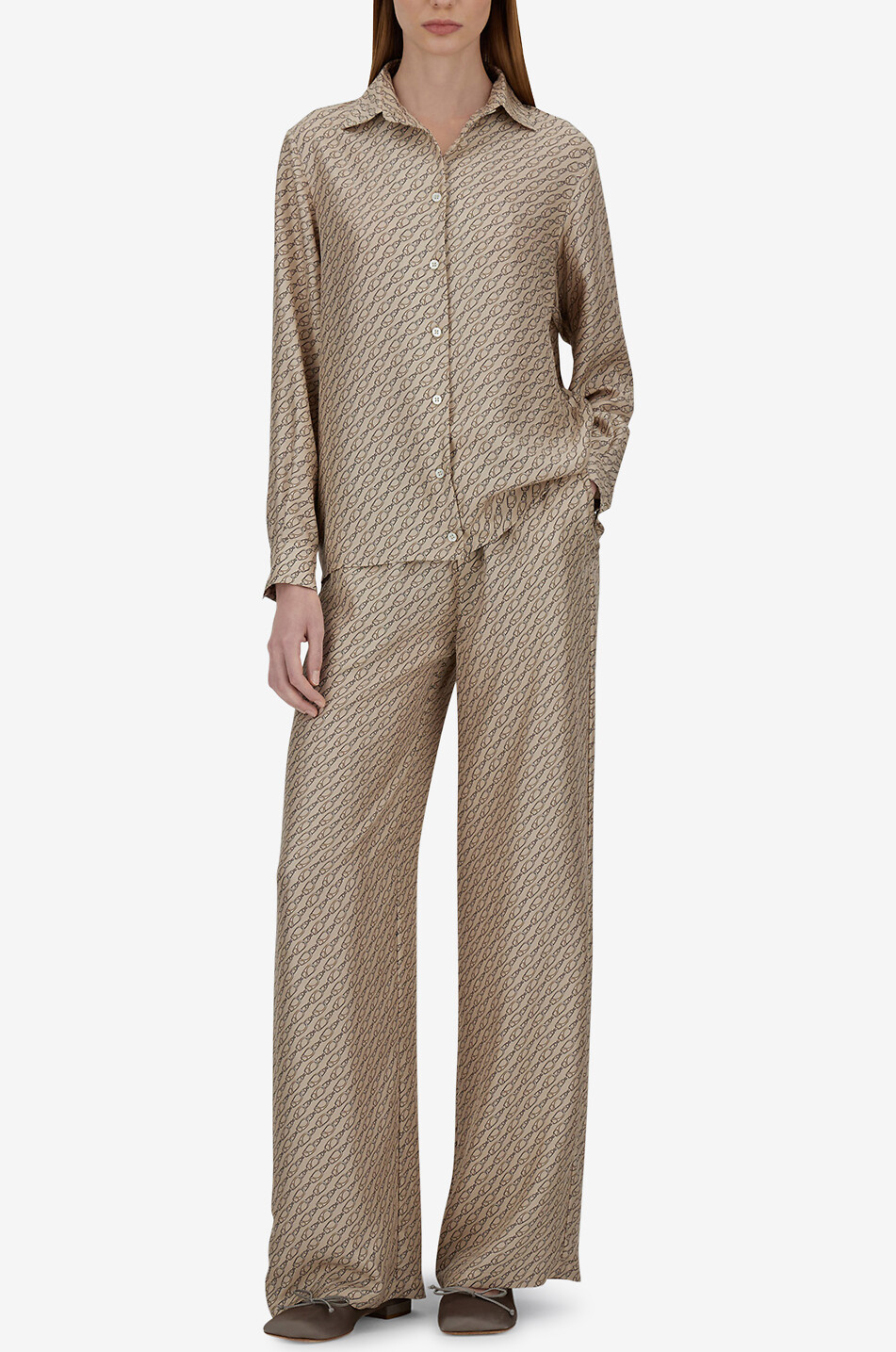 HERNO Chain printed long-sleeved shirt Women Light beige 2