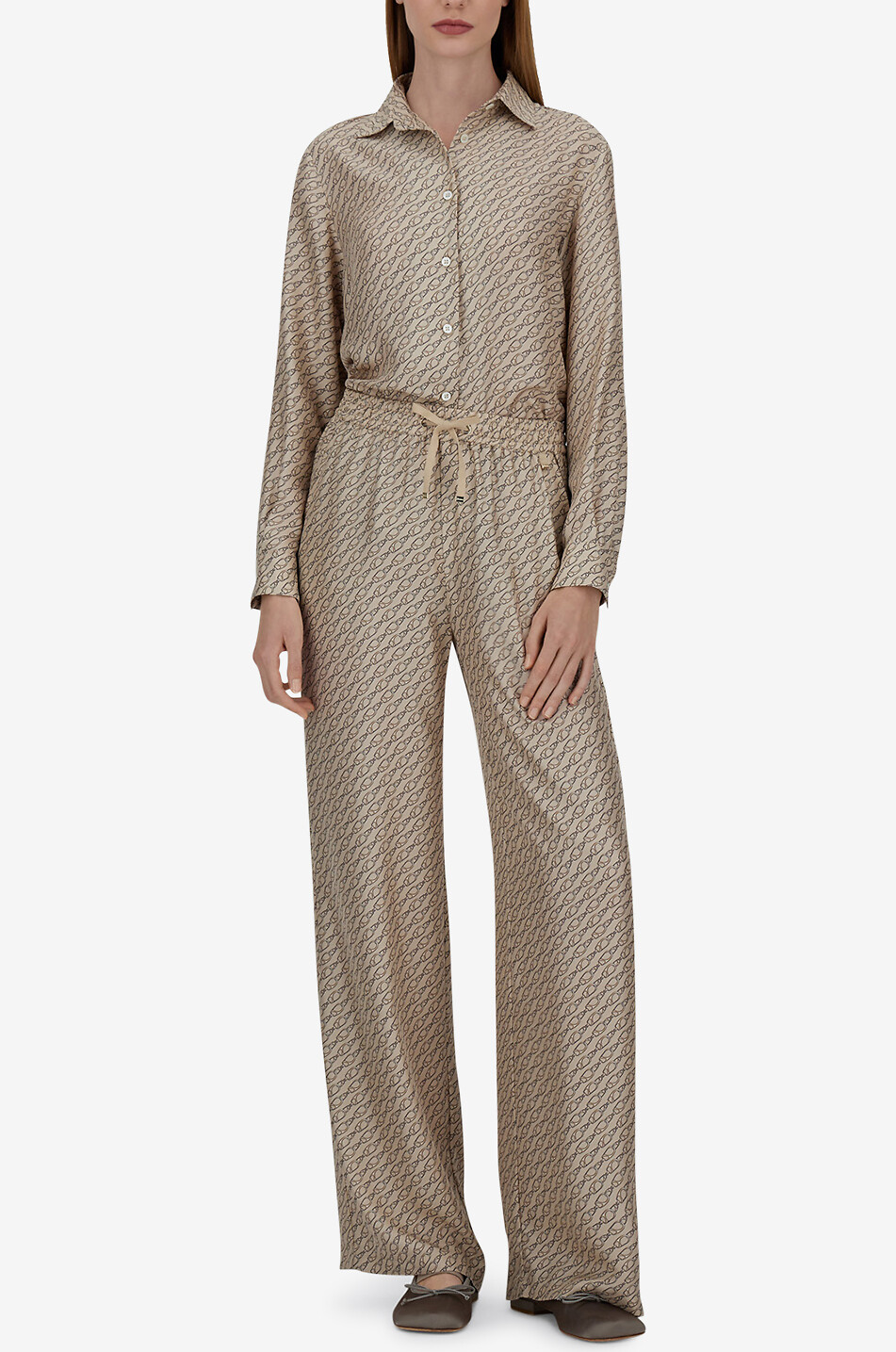 HERNO Chain printed fluid straight-leg trousers Women Light beige 2