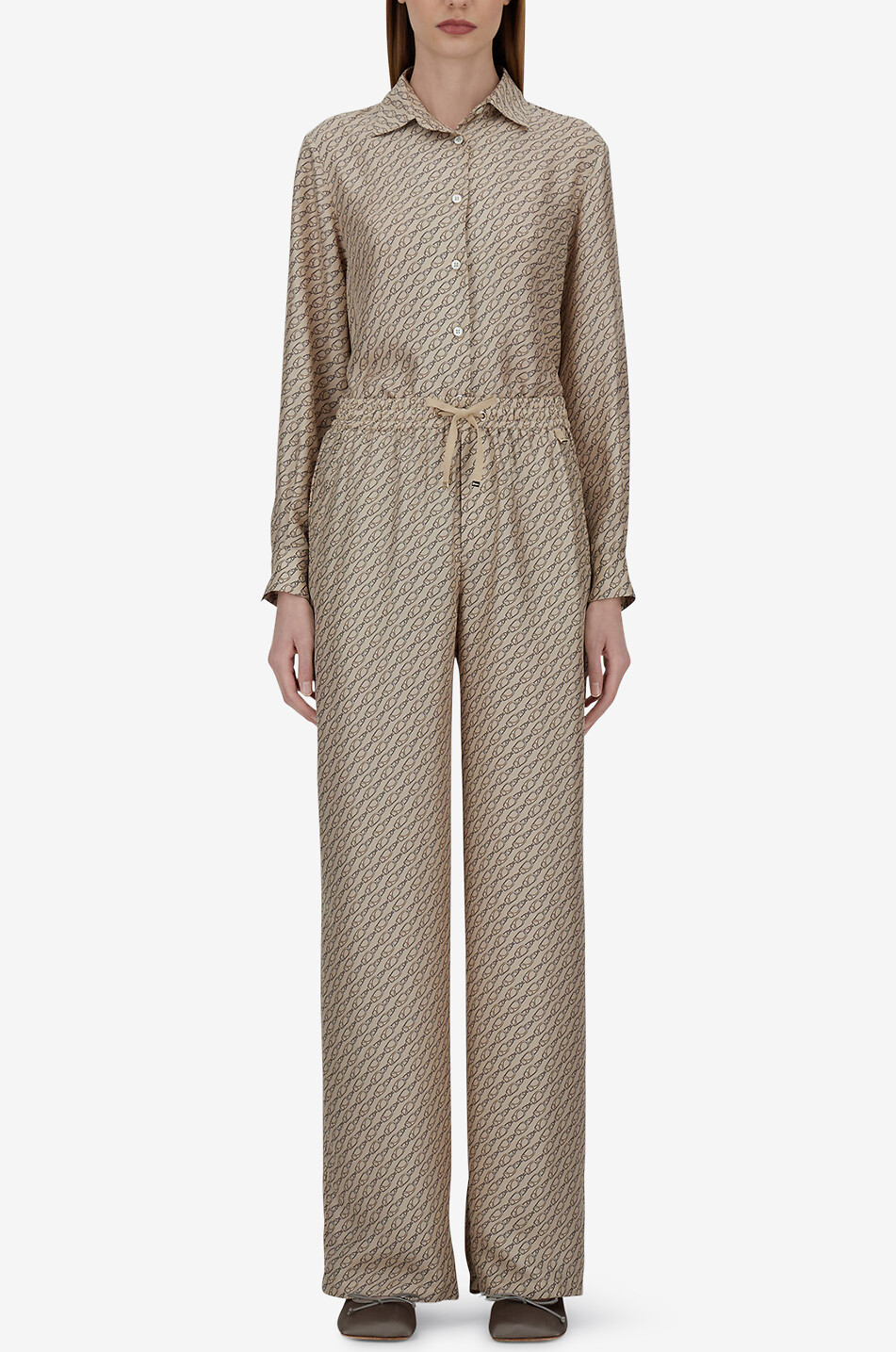 HERNO Chain printed fluid straight-leg trousers Women Light beige 3