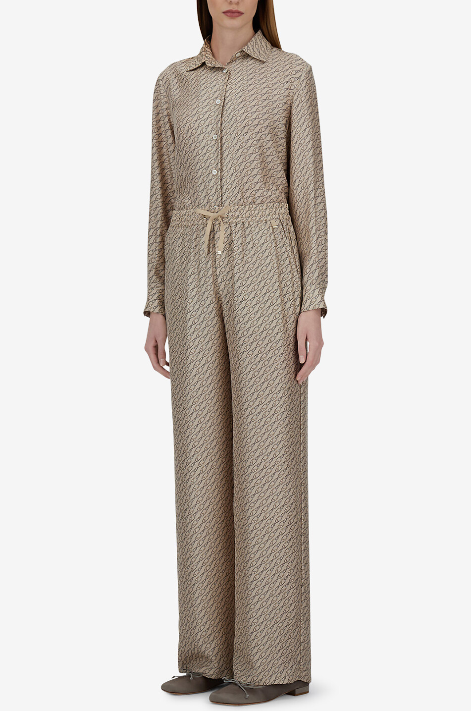 HERNO Chain printed fluid straight-leg trousers Women Light beige 4