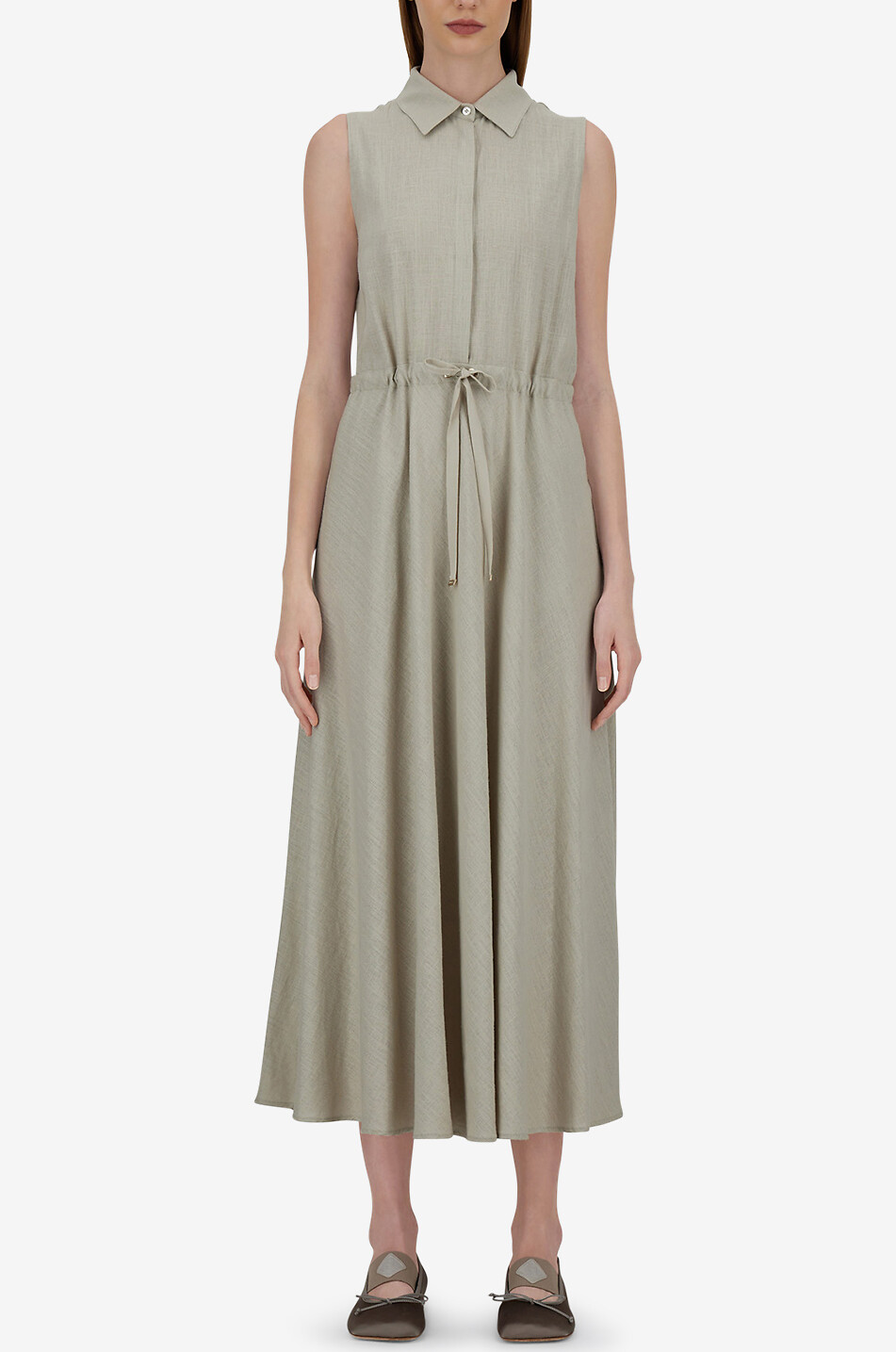 HERNO Sleeveless midi shirt dress with drawstring Women Light beige 3