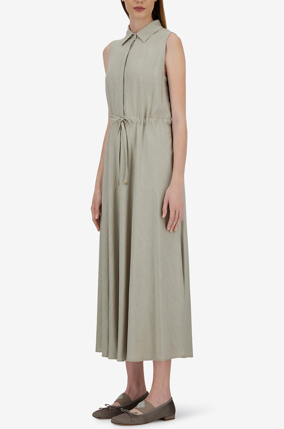 HERNO Sleeveless midi shirt dress with drawstring Women Light beige 4