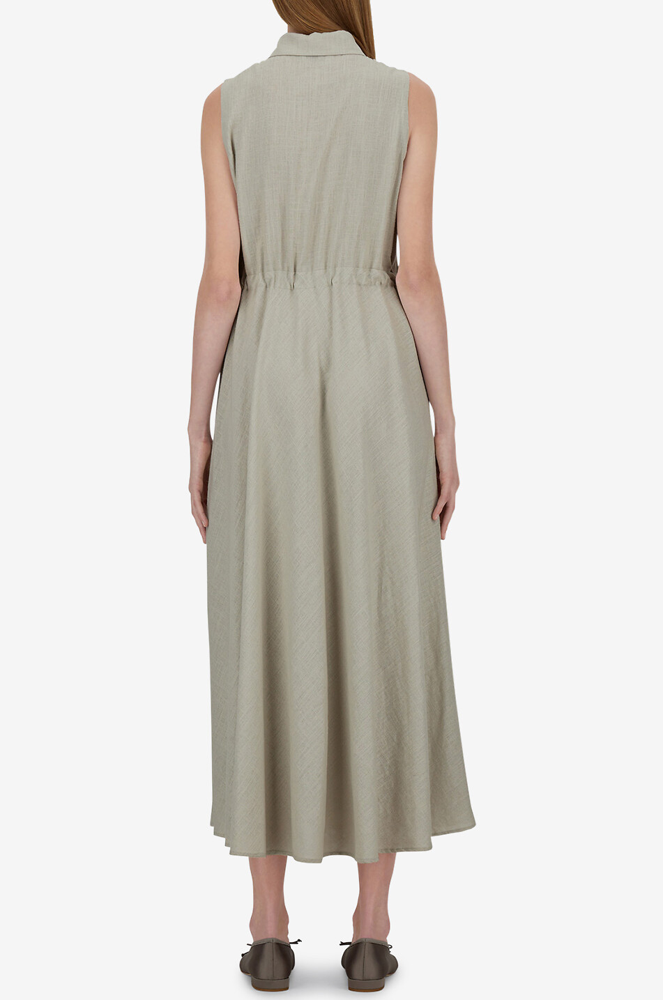 HERNO Sleeveless midi shirt dress with drawstring Women Light beige 5