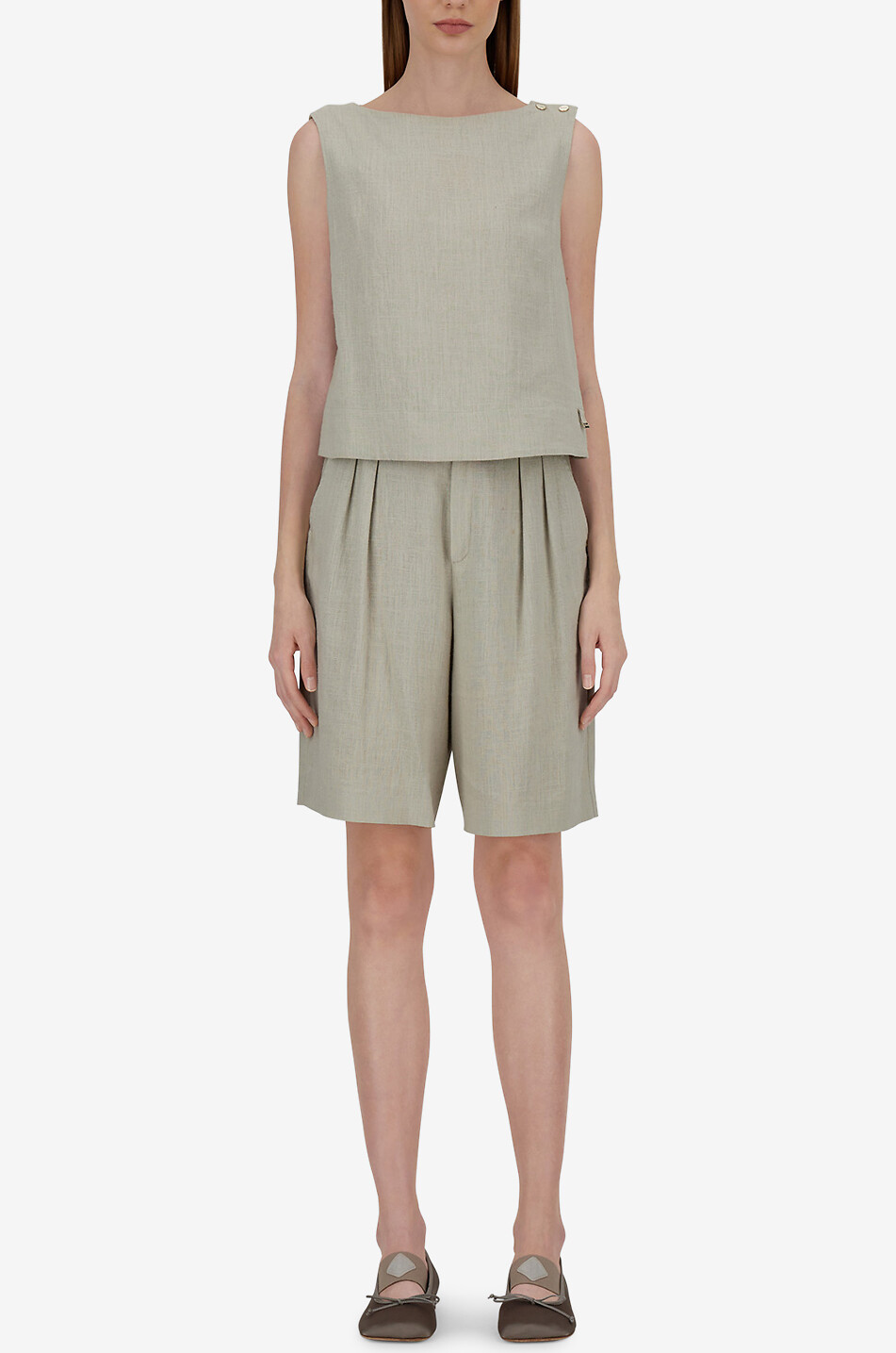 HERNO Top sans manches à col bateau Femme Beige clair 3