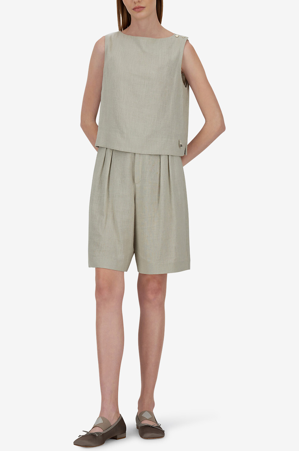 HERNO Top sans manches à col bateau Femme Beige clair 6