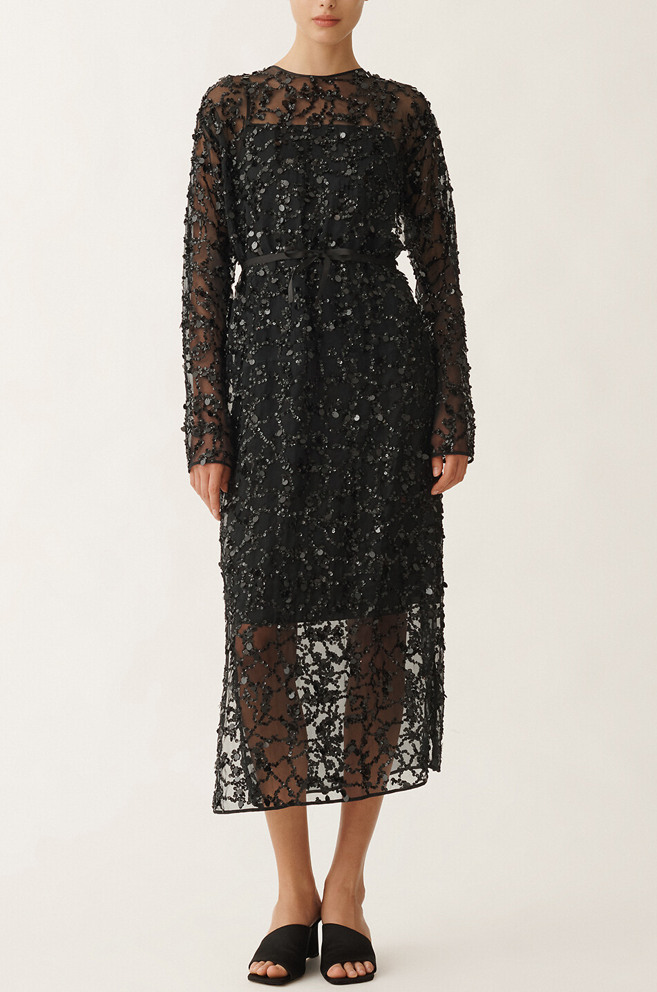 FABIANA FILIPPI Robe midi en organza de soie brodée sequins Femme NOIR 2