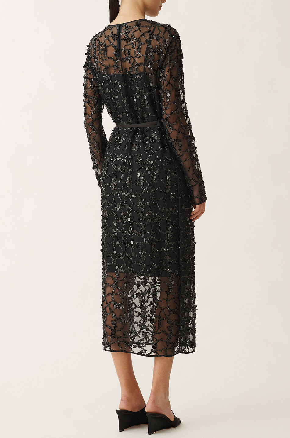 FABIANA FILIPPI Robe midi en organza de soie brodée sequins Femme NOIR 3