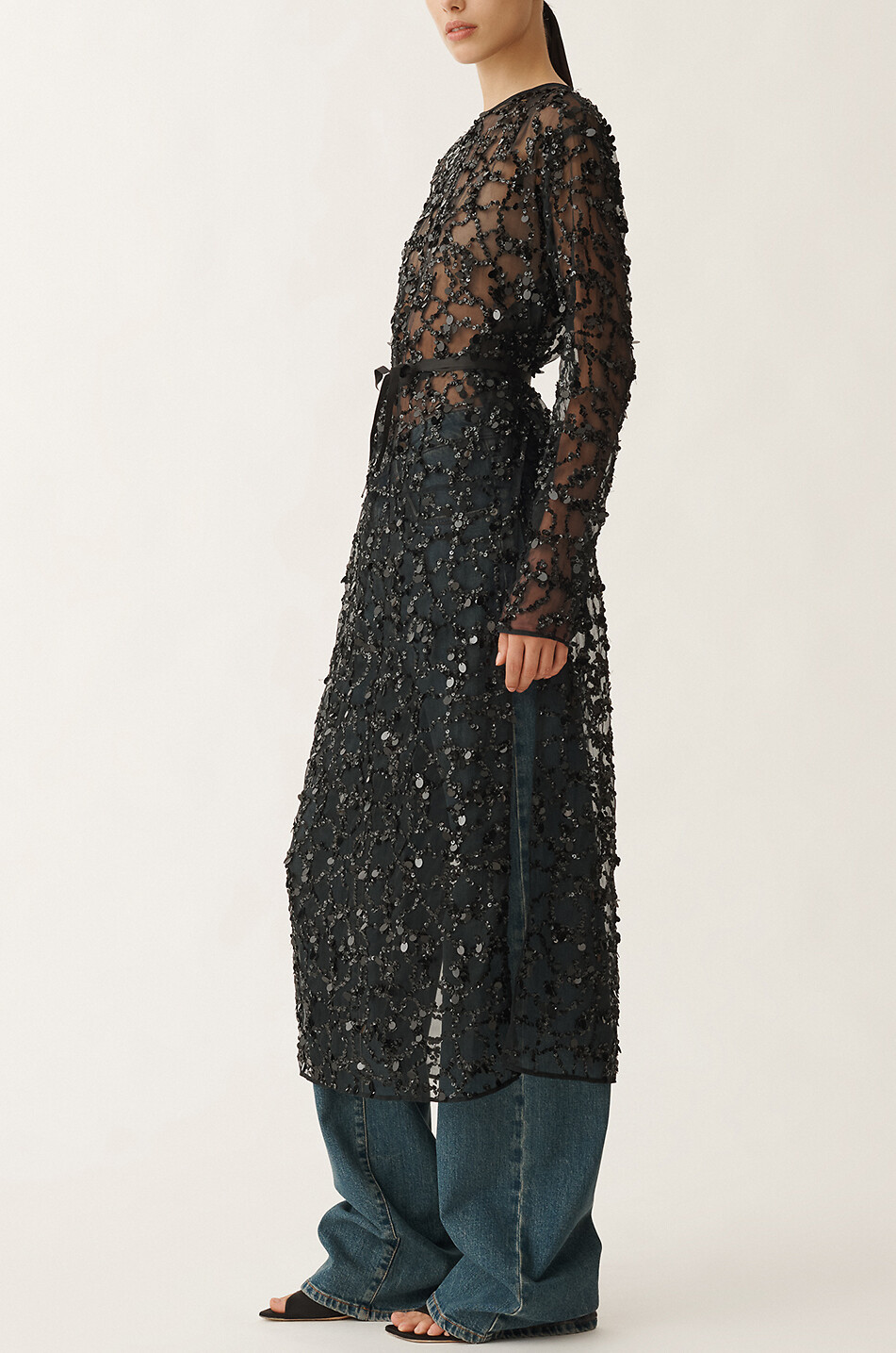 FABIANA FILIPPI Robe midi en organza de soie brodée sequins Femme NOIR 4