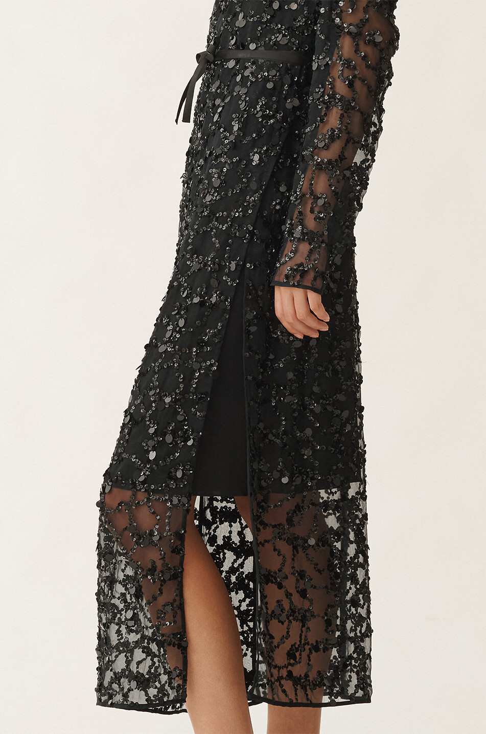 FABIANA FILIPPI Robe midi en organza de soie brodée sequins Femme NOIR 5