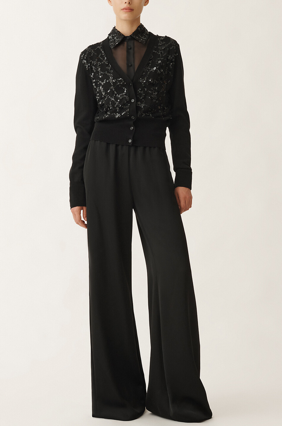 FABIANA FILIPPI Sequin-embellished cropped fine-gauge cardigan Women BLACK 4