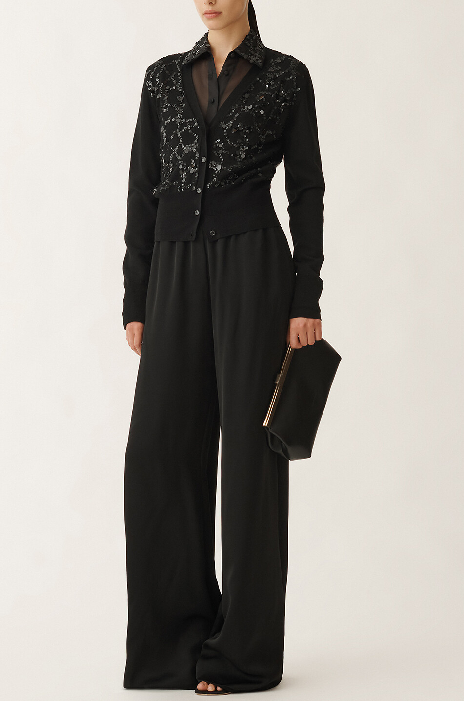 FABIANA FILIPPI Sequin-embellished cropped fine-gauge cardigan Women BLACK 6