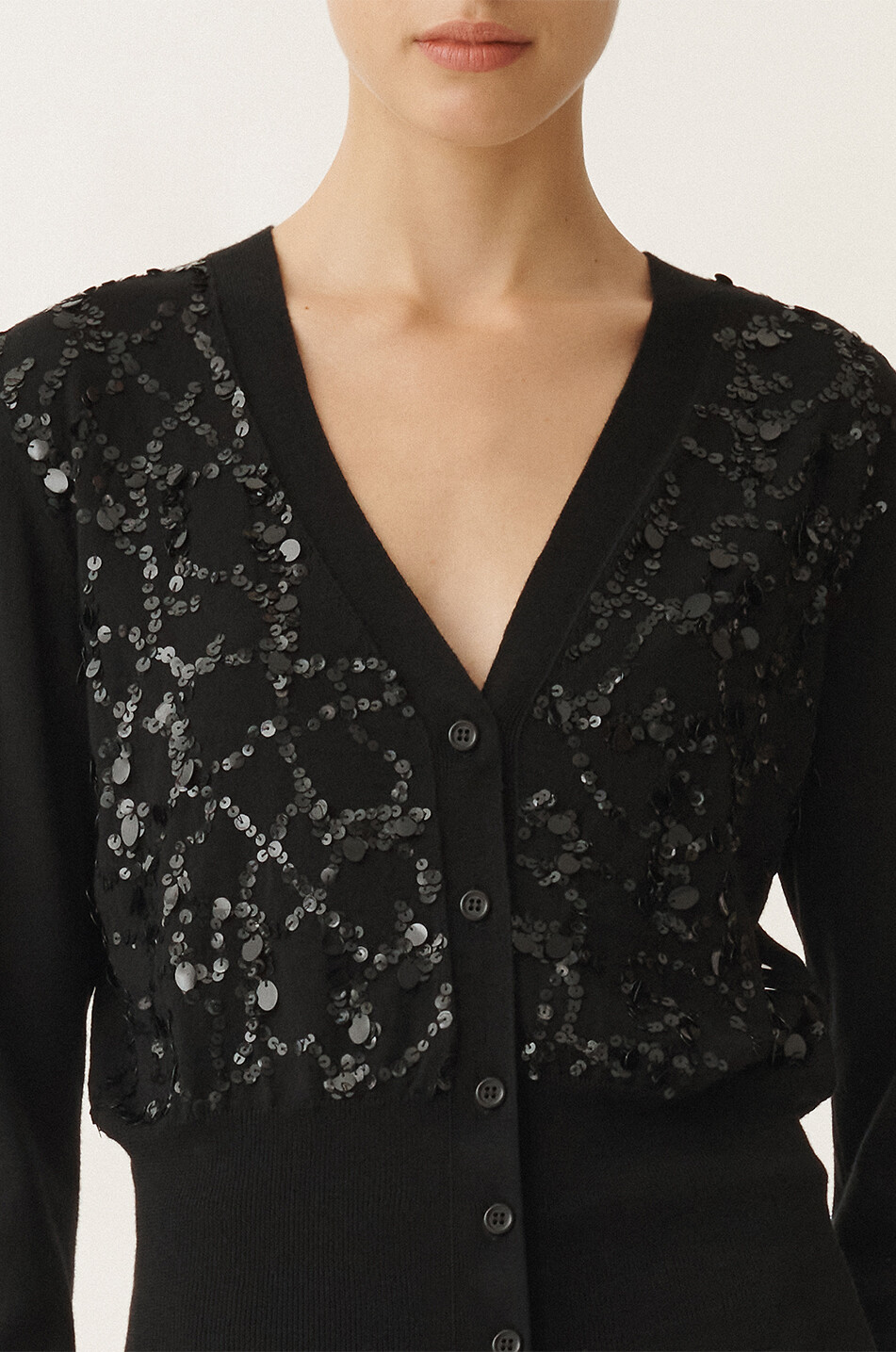 FABIANA FILIPPI Sequin-embellished cropped fine-gauge cardigan Women BLACK 3