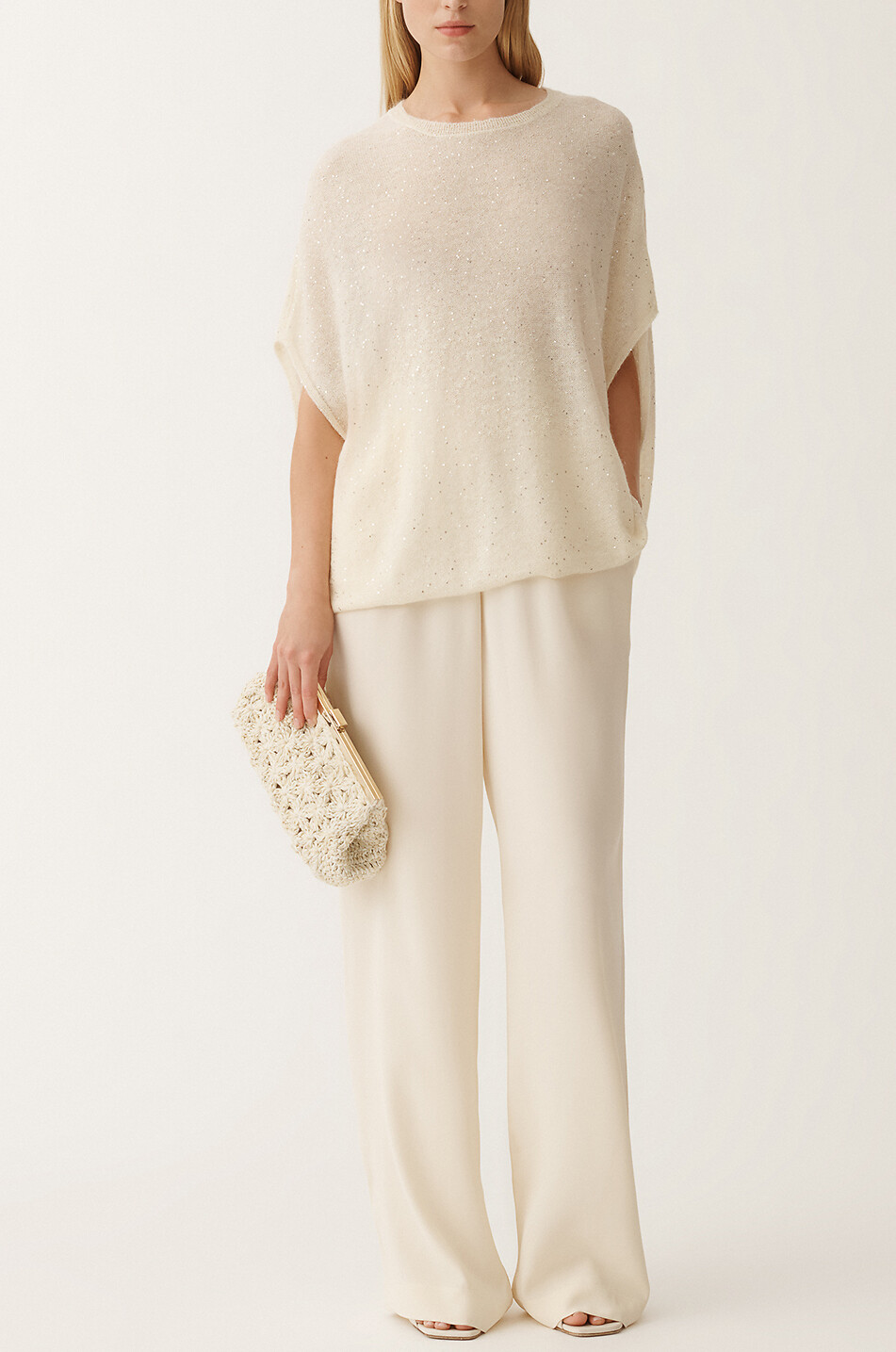 FABIANA FILIPPI Sequin-adorned mohair knit cape Women Light beige 2
