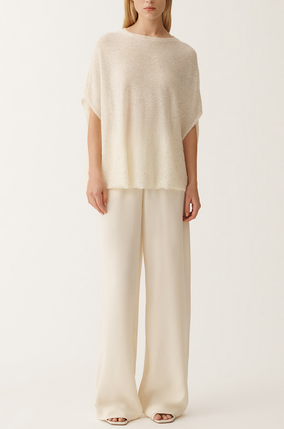 FABIANA FILIPPI Sequin-adorned mohair knit cape Women Light beige 4