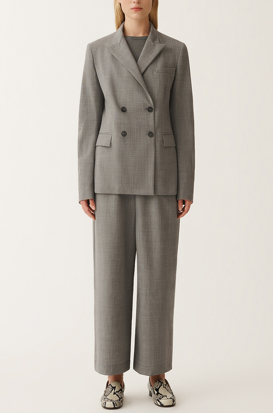 FABIANA FILIPPI Zweireihiger Wollblazer mit Diamanté-Faden Damen GRAU 3