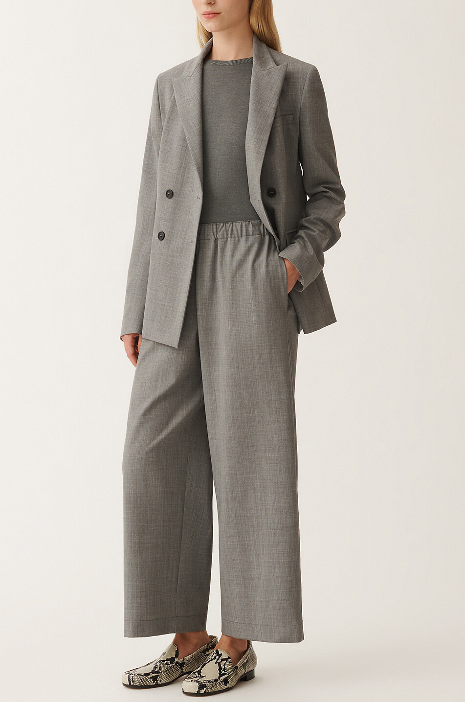 FABIANA FILIPPI Zweireihiger Wollblazer mit Diamanté-Faden Damen GRAU 5