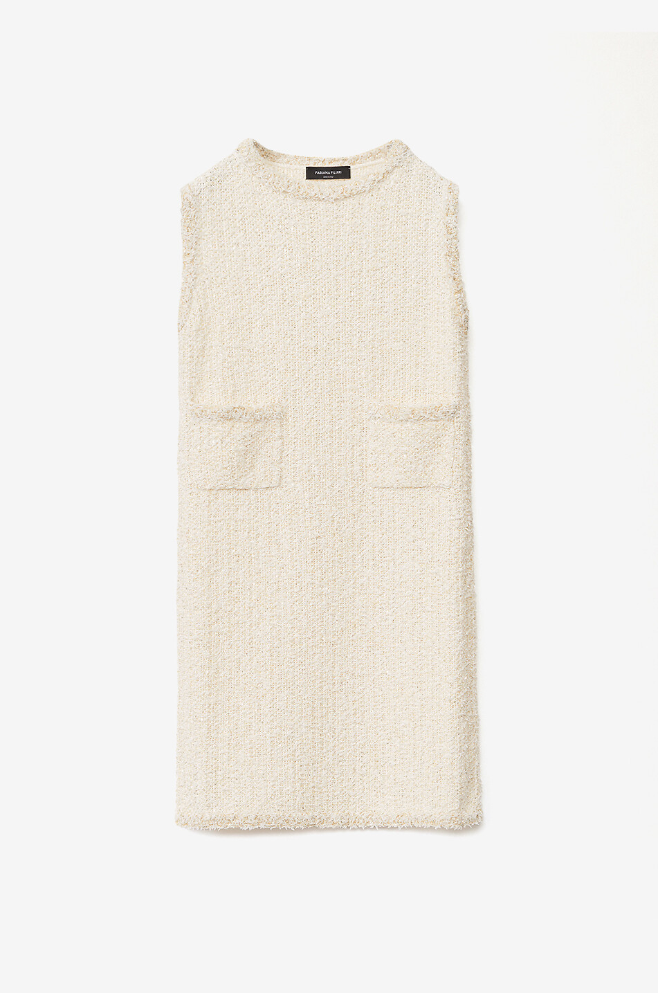 Glittering tweed knit sleeveless sheath dress