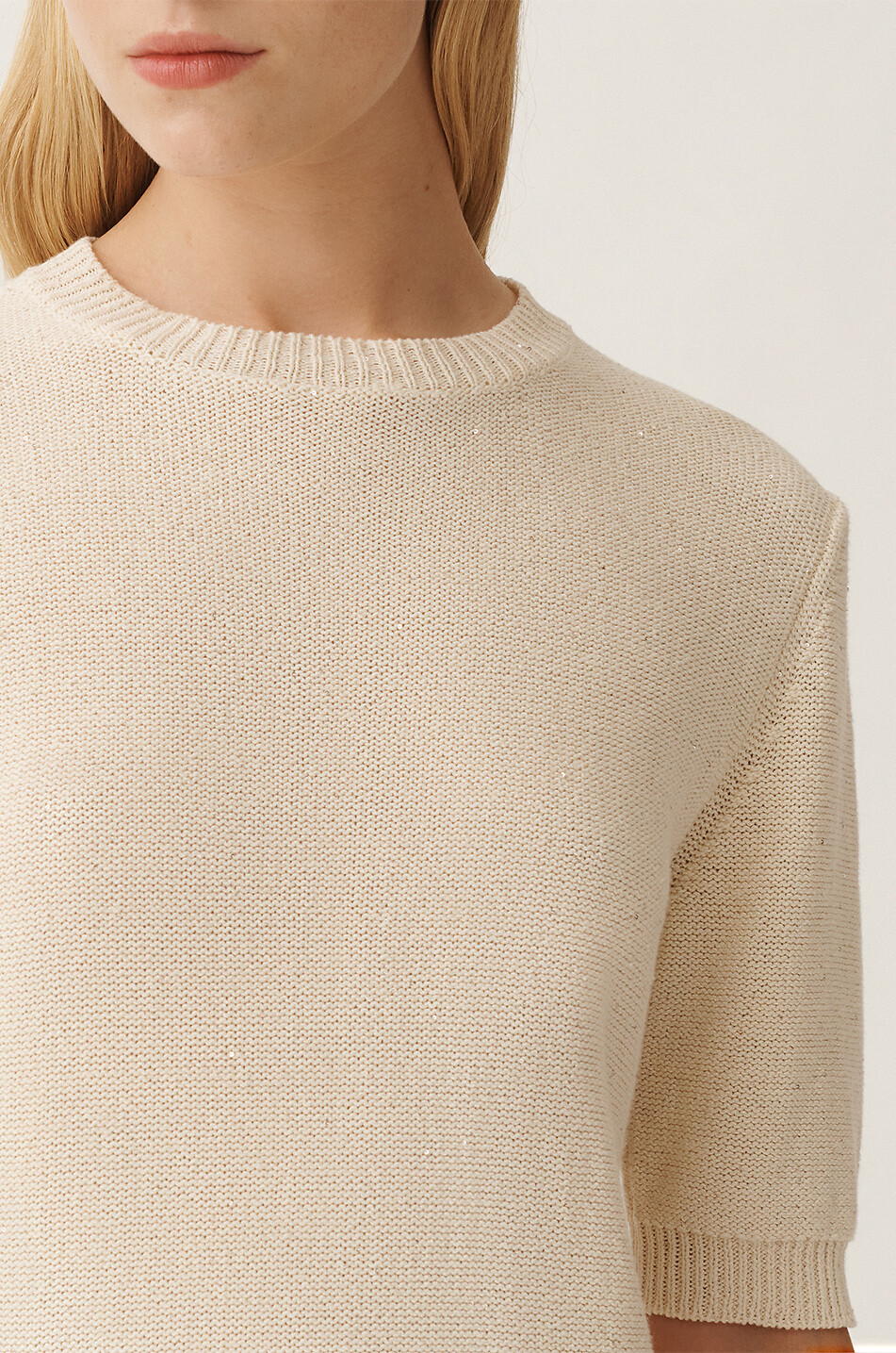 FABIANA FILIPPI Kurzarm-Baumwoll- und Leinenpullover mit Pailletten Damen HELLGELB 6