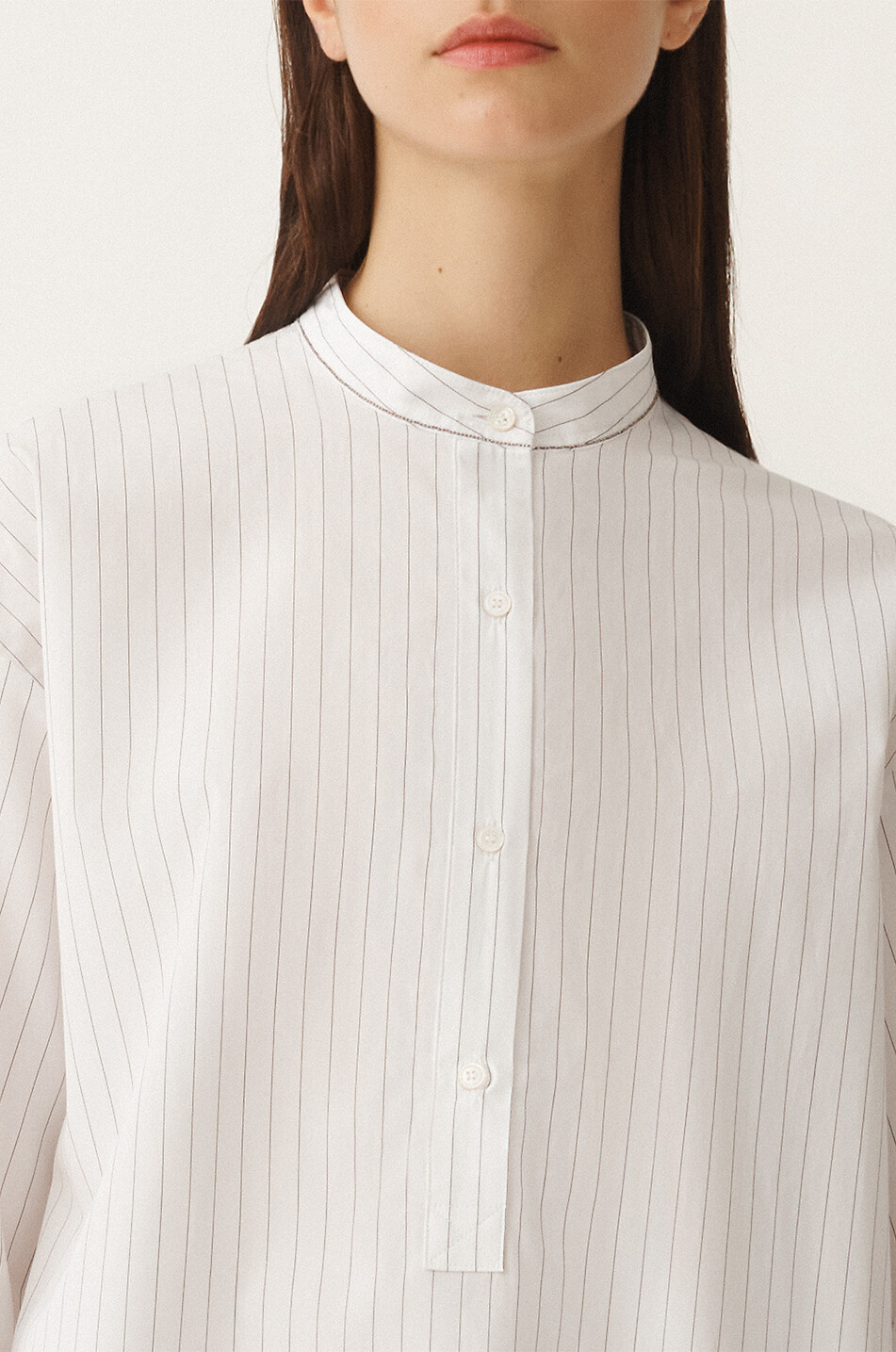 FABIANA FILIPPI Weite gestreifte Popelinebluse Filo Diamanté Damen WEISS 5