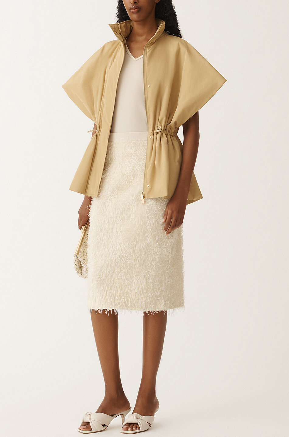 FABIANA FILIPPI Top sans manches à col V en crêpe Filo Diamanté Femme JAUNE CLAIR 5