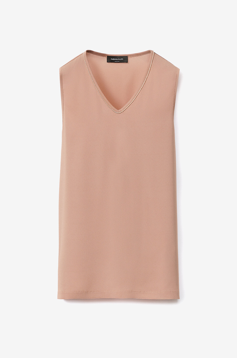 FABIANA FILIPPI Top sans manches à col V en crêpe Filo Diamanté Femme ROSE CLAIR 1